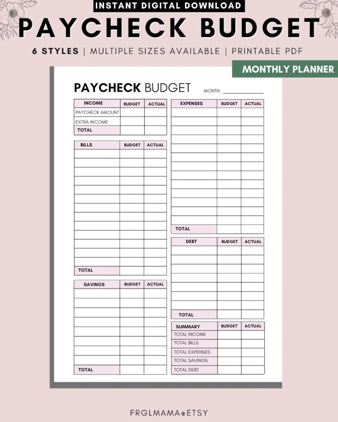 Monthly Budget Printables Free