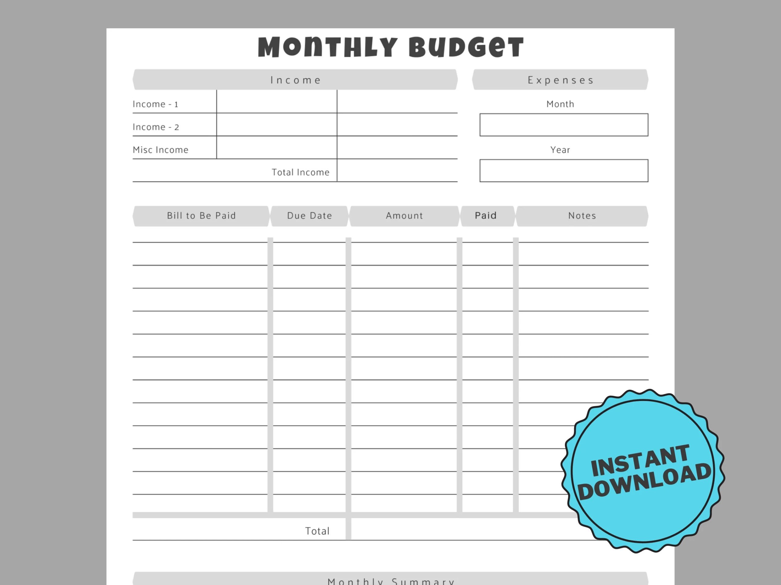 Monthly Budget Sheet Downloadable PDF Budget Template Printable Budget Sheet Etsy UK