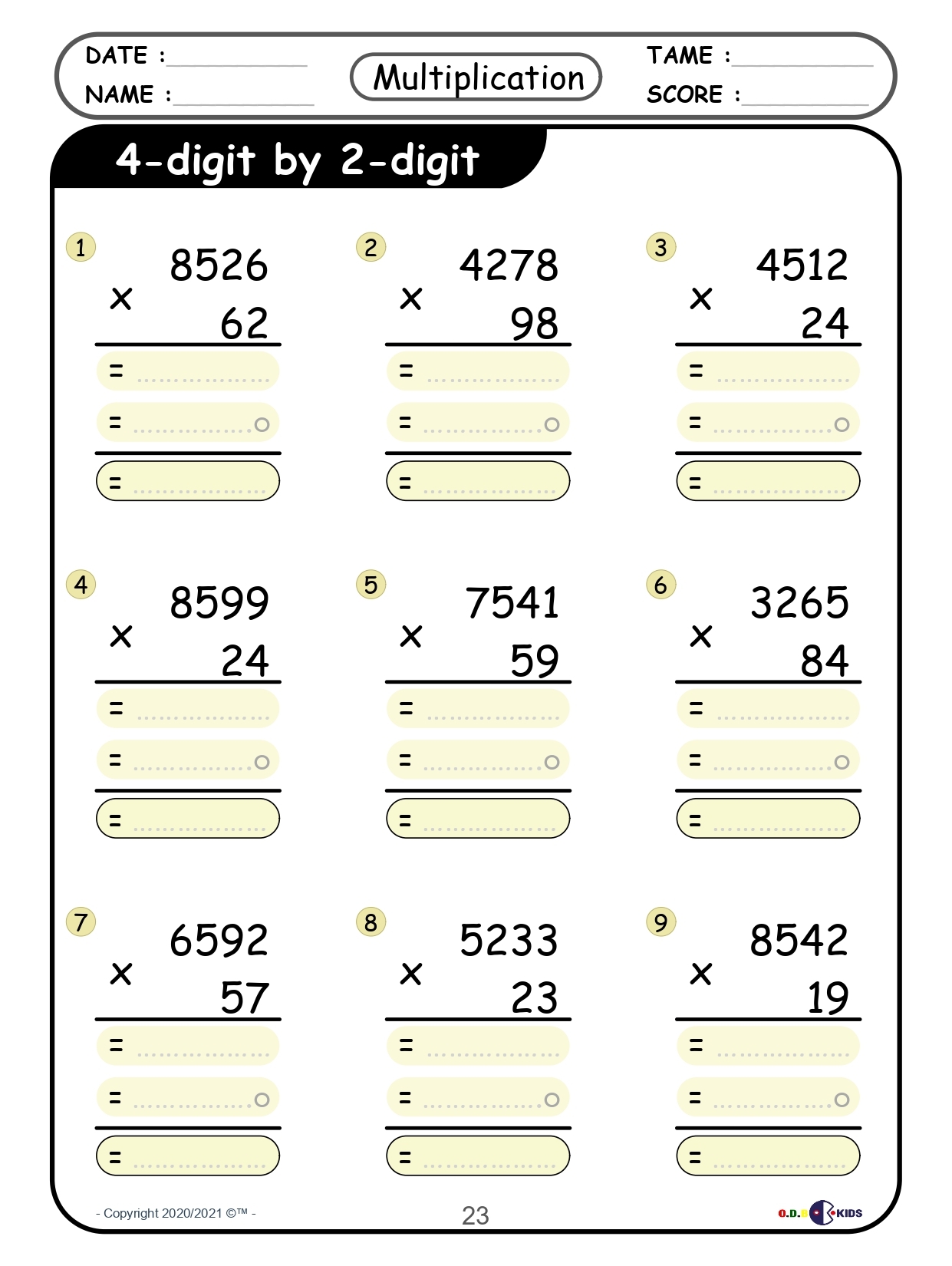 Printable Math Worksheets Free Multiplication