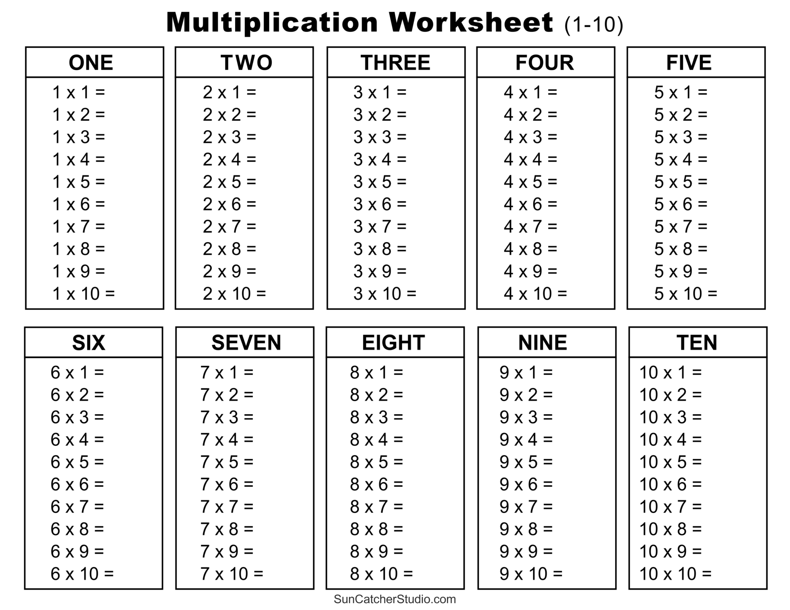 Free Printable Multiplication Worksheets 0 12