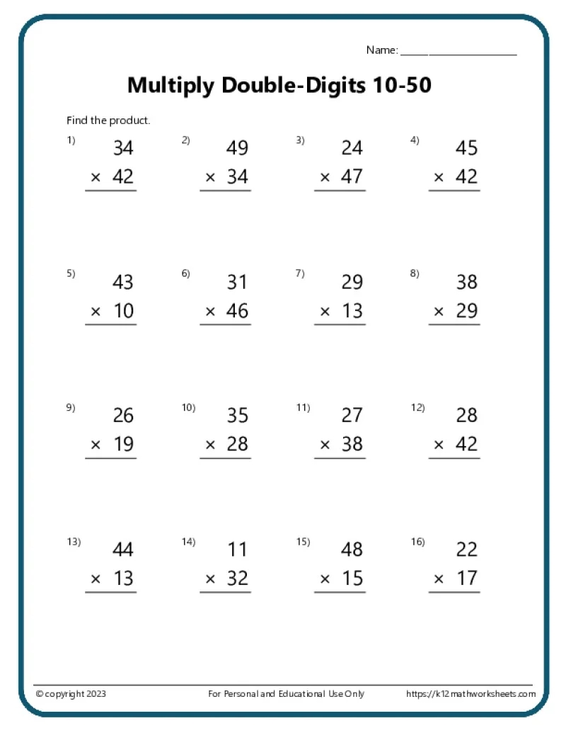 Free Printable Multiplication Worksheets 1-5