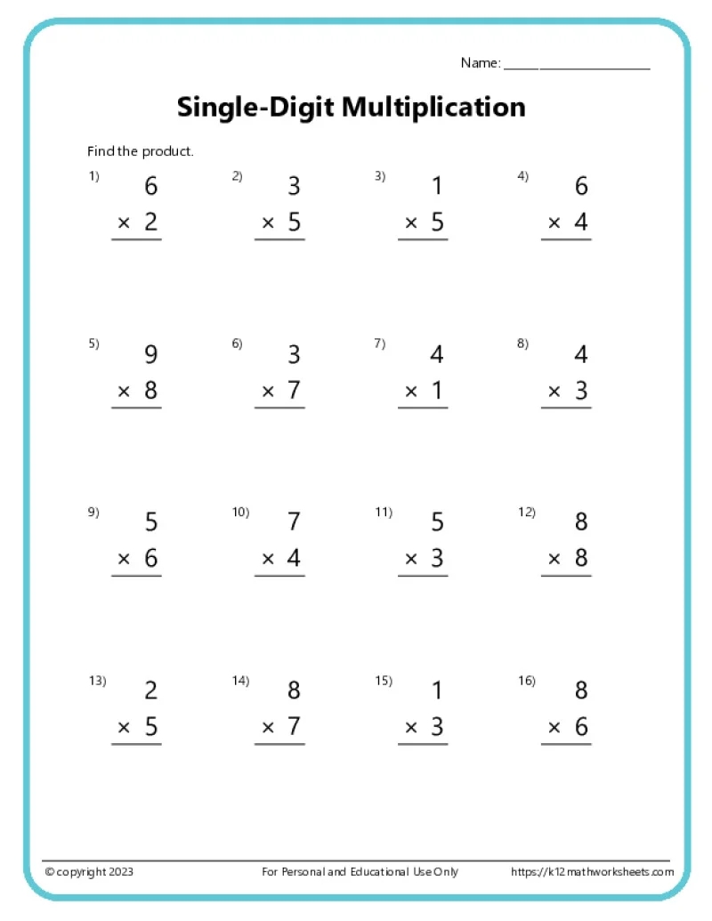 Multiplication Worksheets K12 Math Worksheets