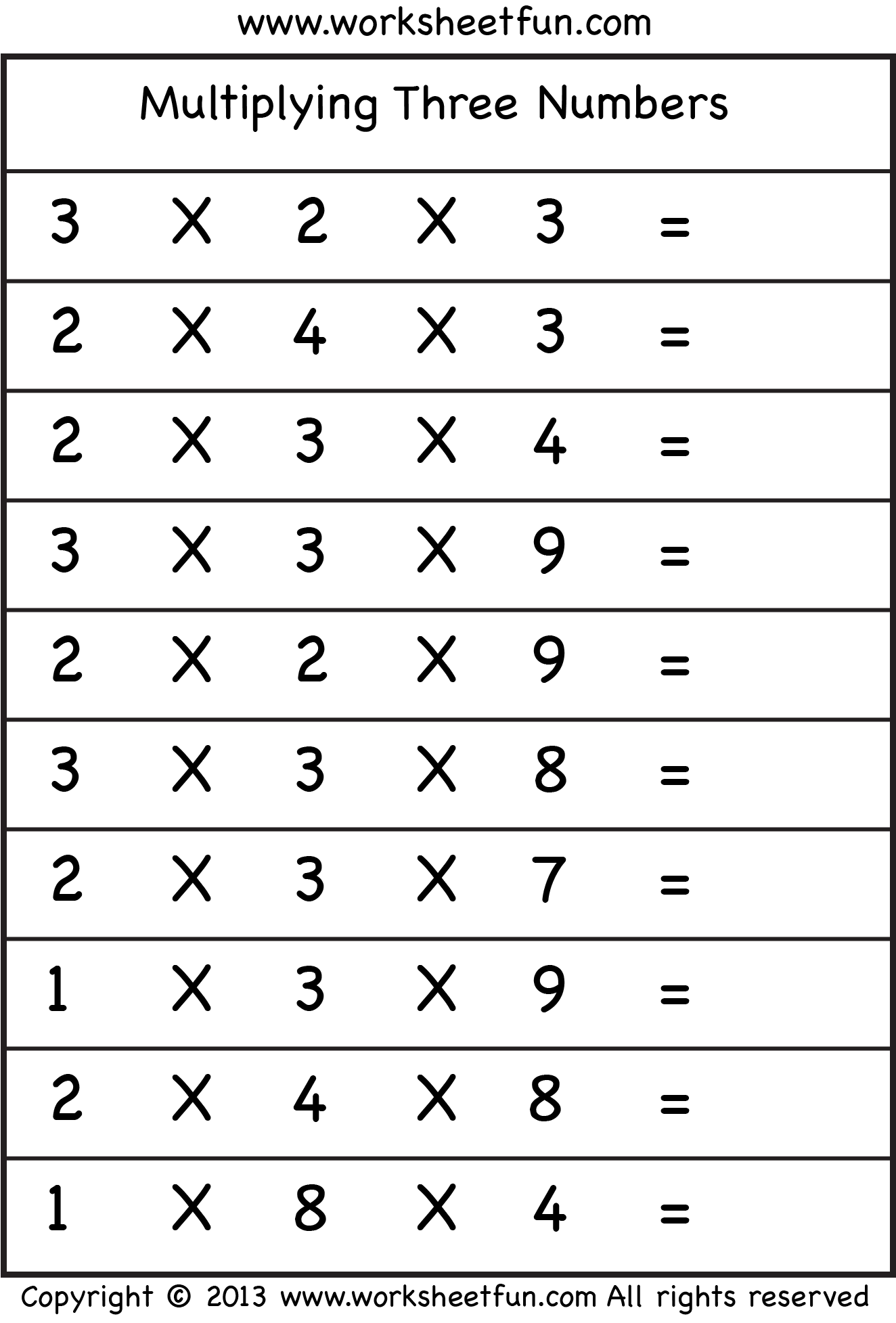 Multiplying 3 Numbers Three Worksheets FREE Printable Worksheets Worksheetfun