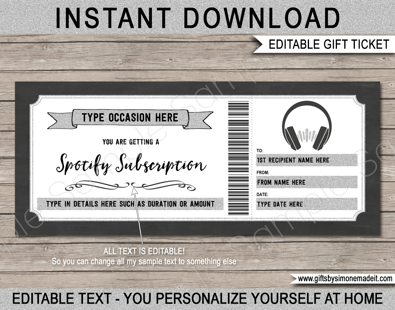 Music Streaming Subscription Voucher Template Spotify Gift Card