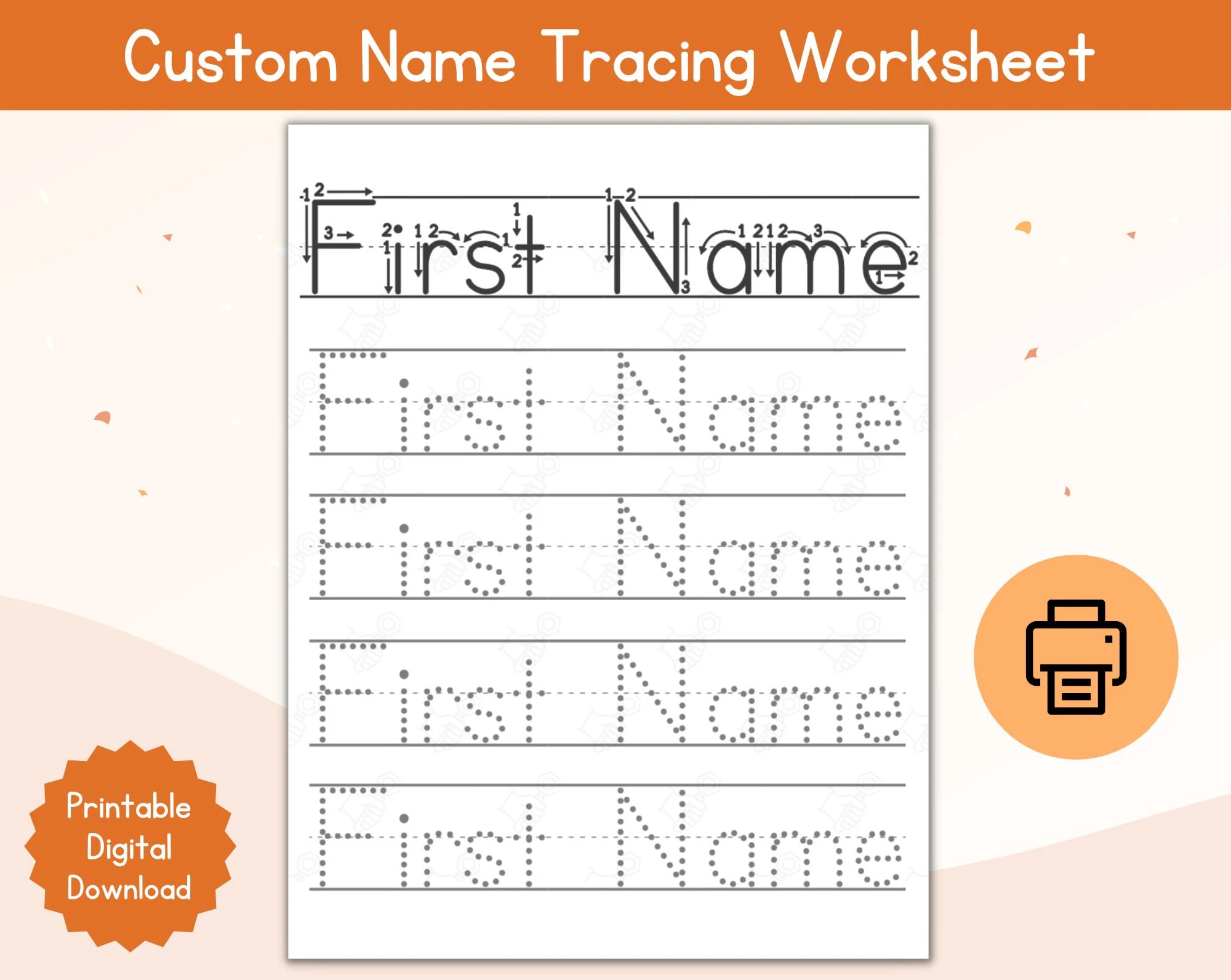 Name Tracing Custom Worksheet Personalized First Name Tracing Name Worksheet Name Tracing Printable Etsy
