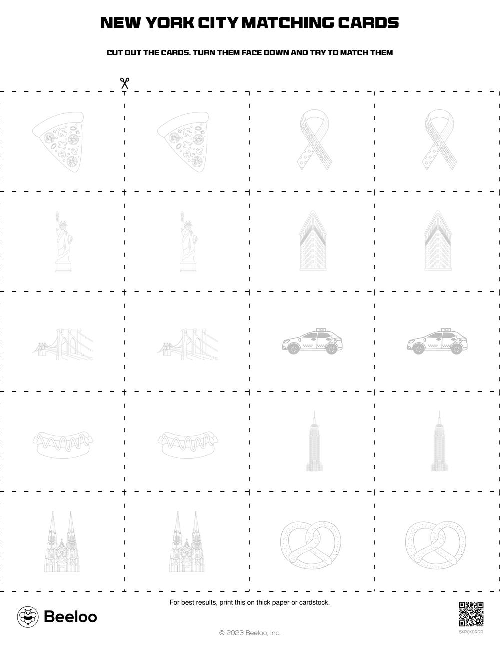 New York City themed Memory Games Beeloo Printable Crafts And Activities For Kids