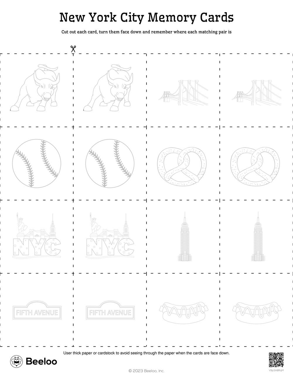 New York City themed Memory Games Beeloo Printable Crafts And Activities For Kids