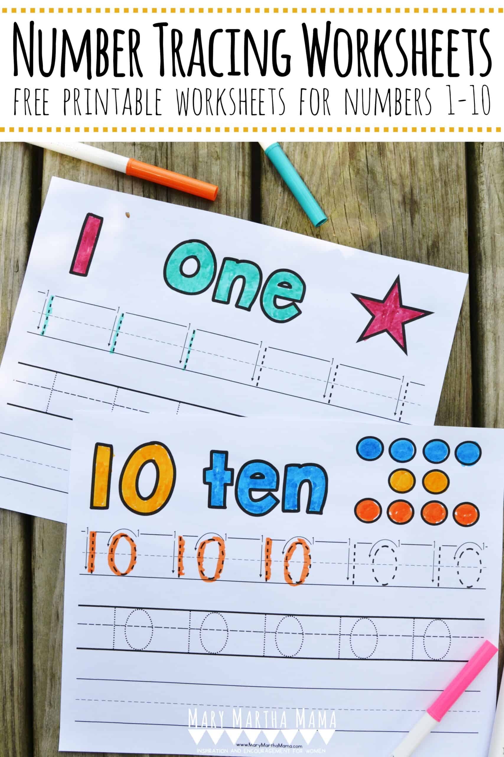 Number Tracing Worksheets 1 10 Mary Martha Mama