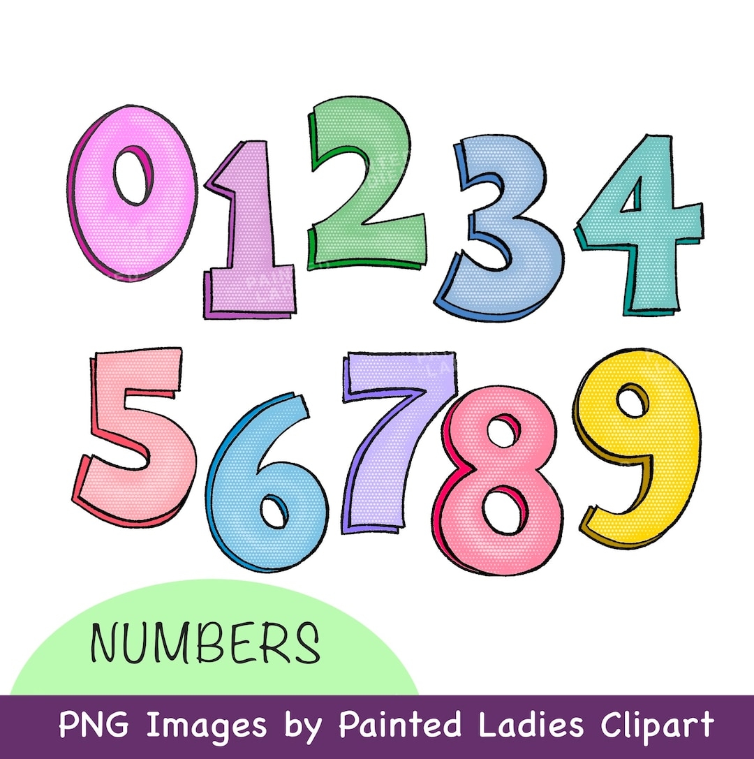 Numbers Digital Clip Art Numbers 0 9 Colorful PNG Files 300 DPI Etsy