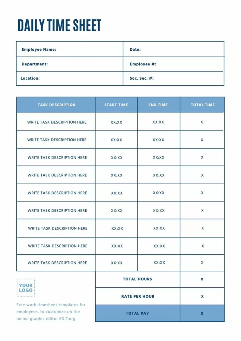 Online Editable Timesheet Templates