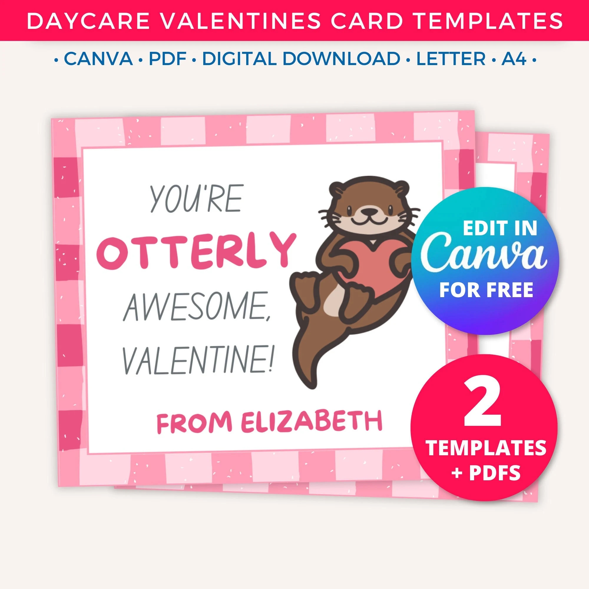 Otter Valentines Card Editable Template Daycare Valentines Day Printables For Kids Preschool Homeschool Childcare Punny Gifts Exchange Etsy