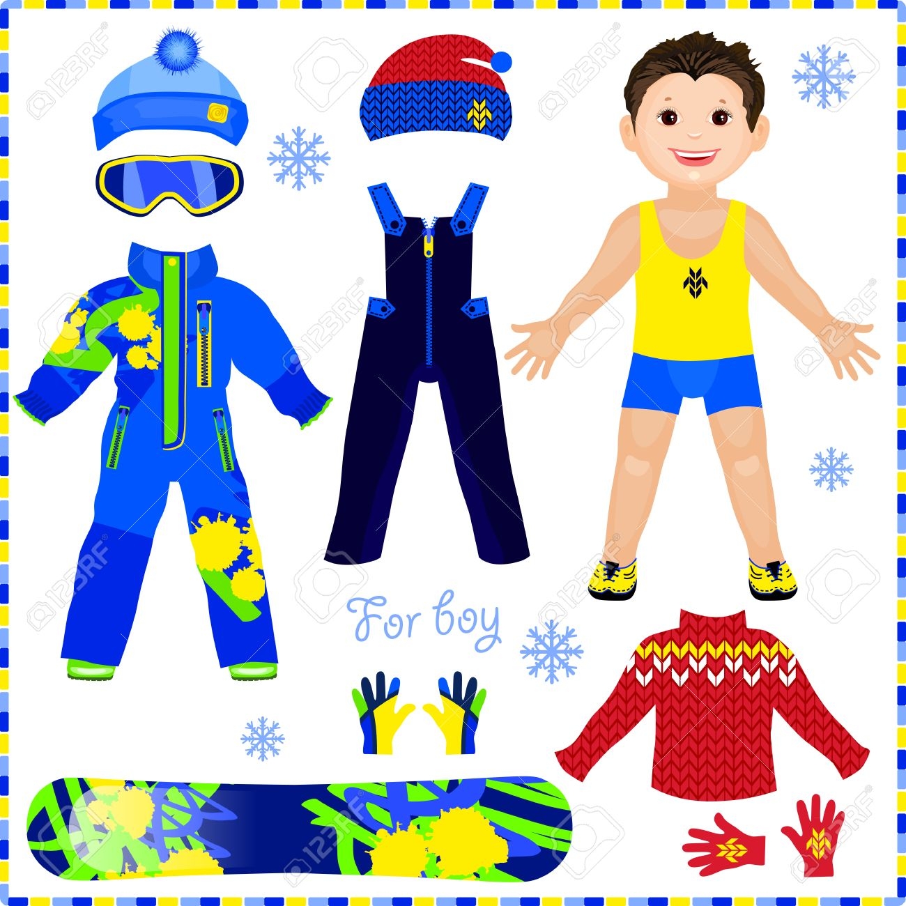 Paper Doll With A Set Of Clothes Winter Sportswear Cute Trendy Boy Template For Cutting Royalty Free SVG Cliparts Vectors And Stock Illustration Image 34300893 