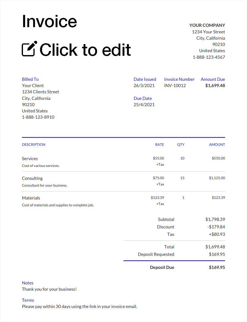 Free Invoice Template Printable Pdf