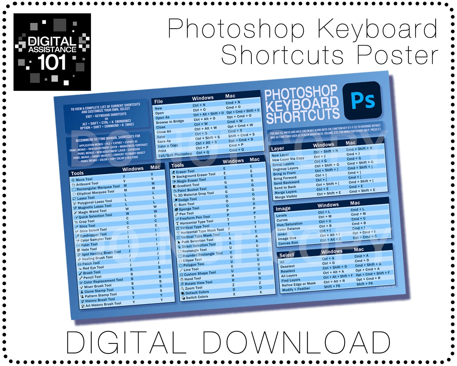 Photoshop Keyboard Shortcuts Poster Digital Download Etsy