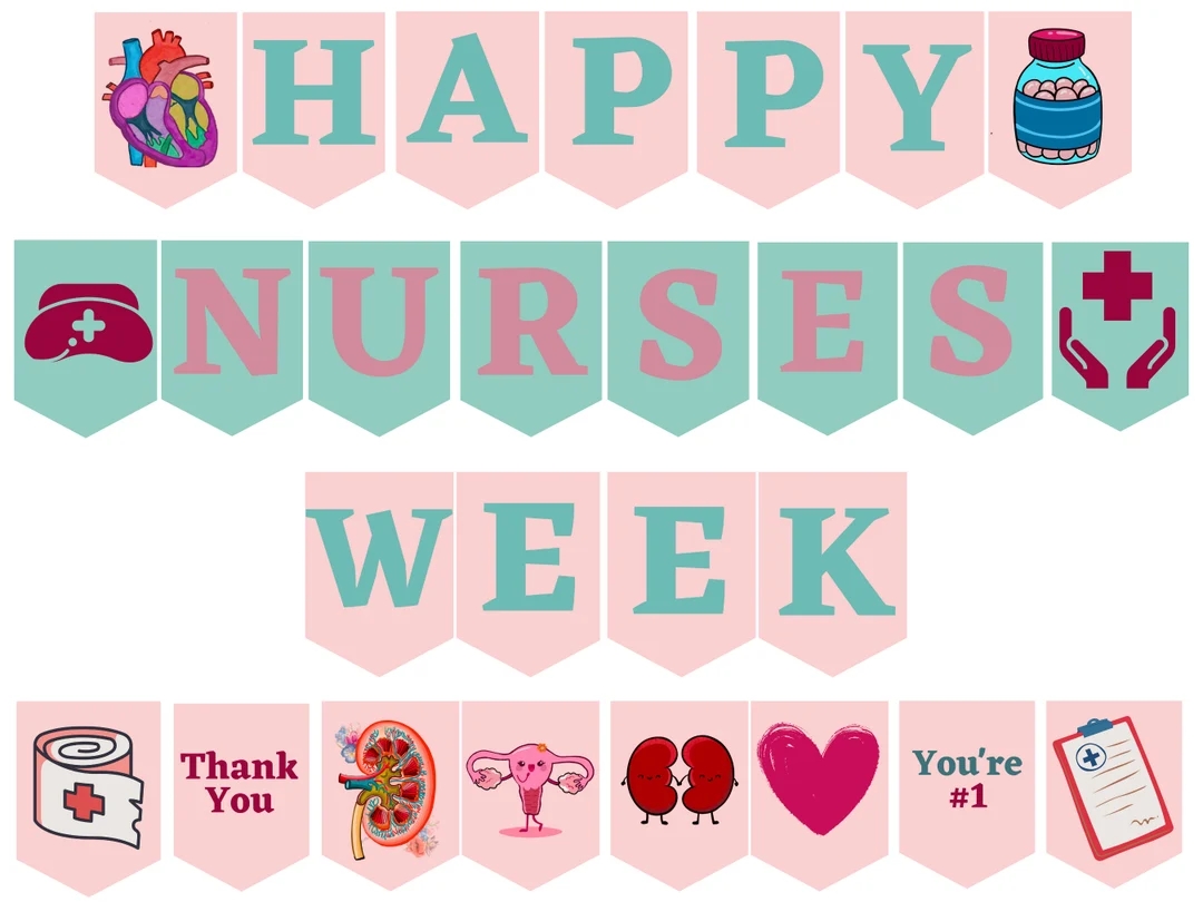 Pink Happy Nurses Week Banner Printable Hand drawn Nurse Appreciation Sign Nurses Week Appreciation Banner Thank You Nurse Week Gift Etsy