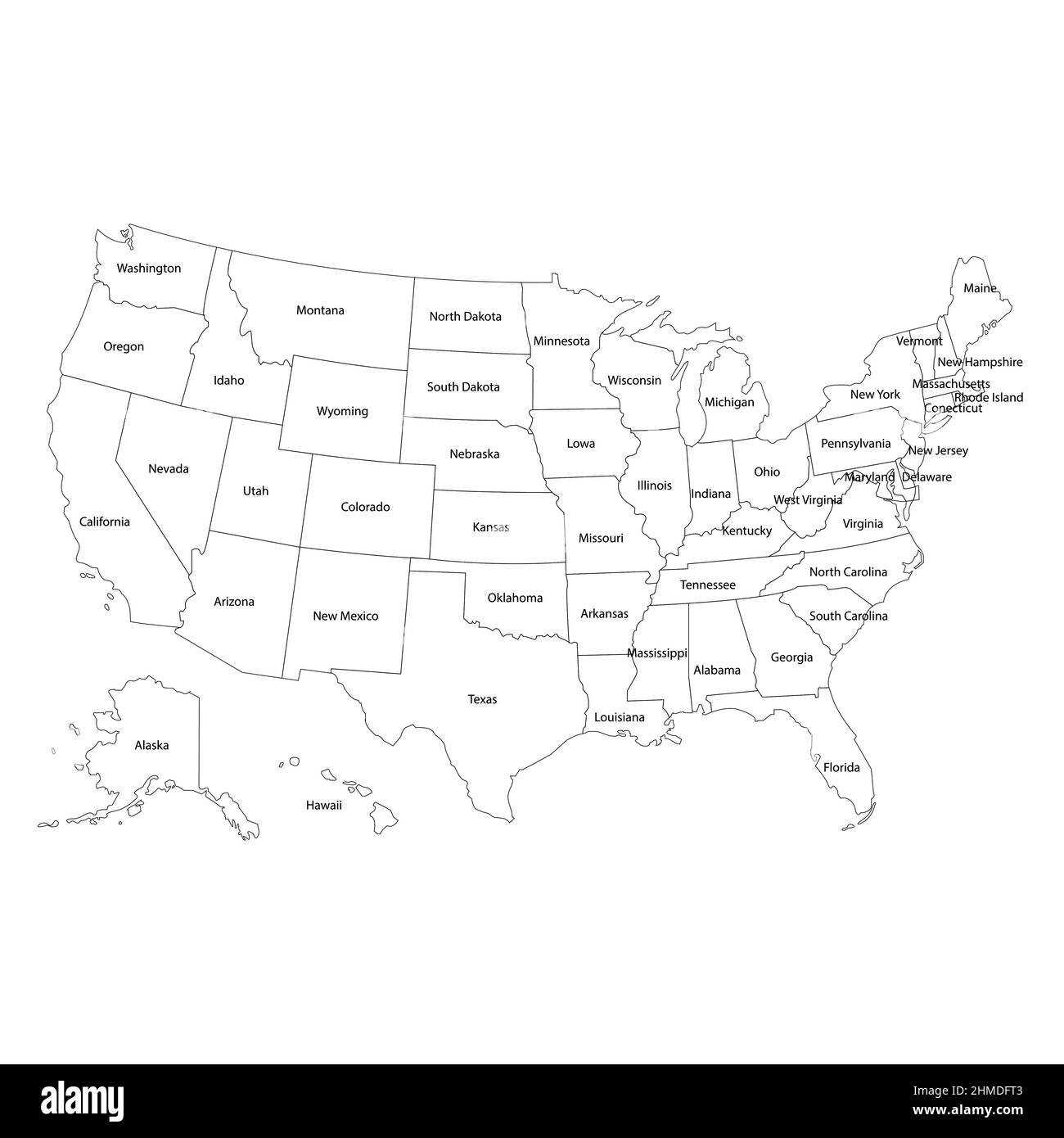 Poster Map Of The United States Of America With The Names Of The States Black And White Printed Map Of The United States For T shirts Posters Or Geo Stock Vector Image 