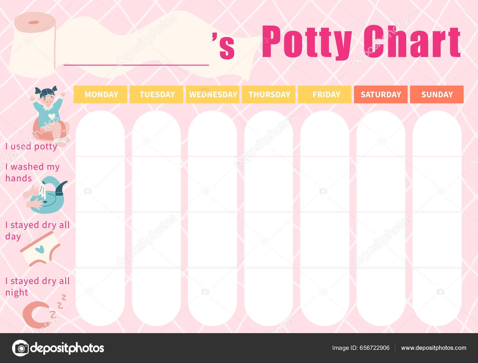 Potty Training Chart Girls Girly Toilet Training Chart Stock Vector By Krooshart 656722906