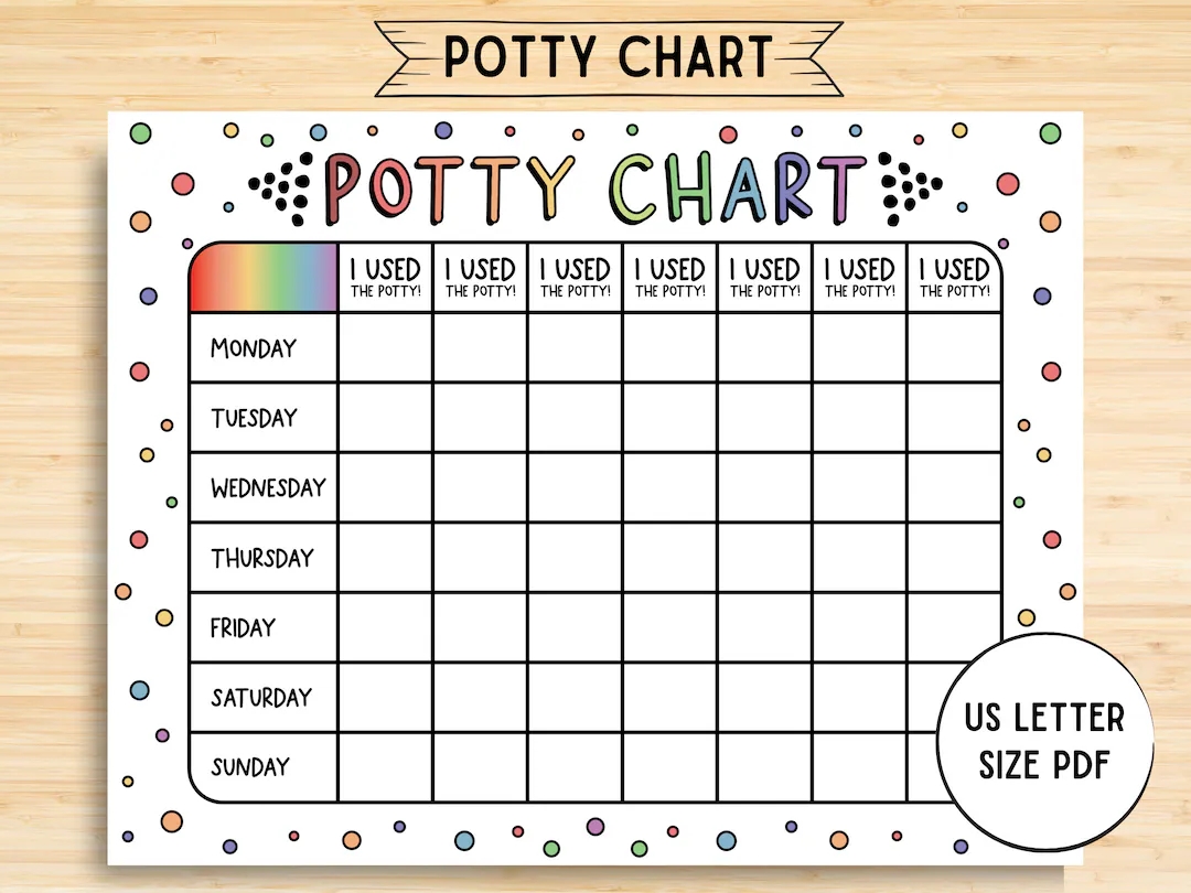 Potty Training Chart Potty Chart For Girls And Boys Potty Training Sticker Chart Rainbow Toddler Potty Chart Printable Kids Etsy