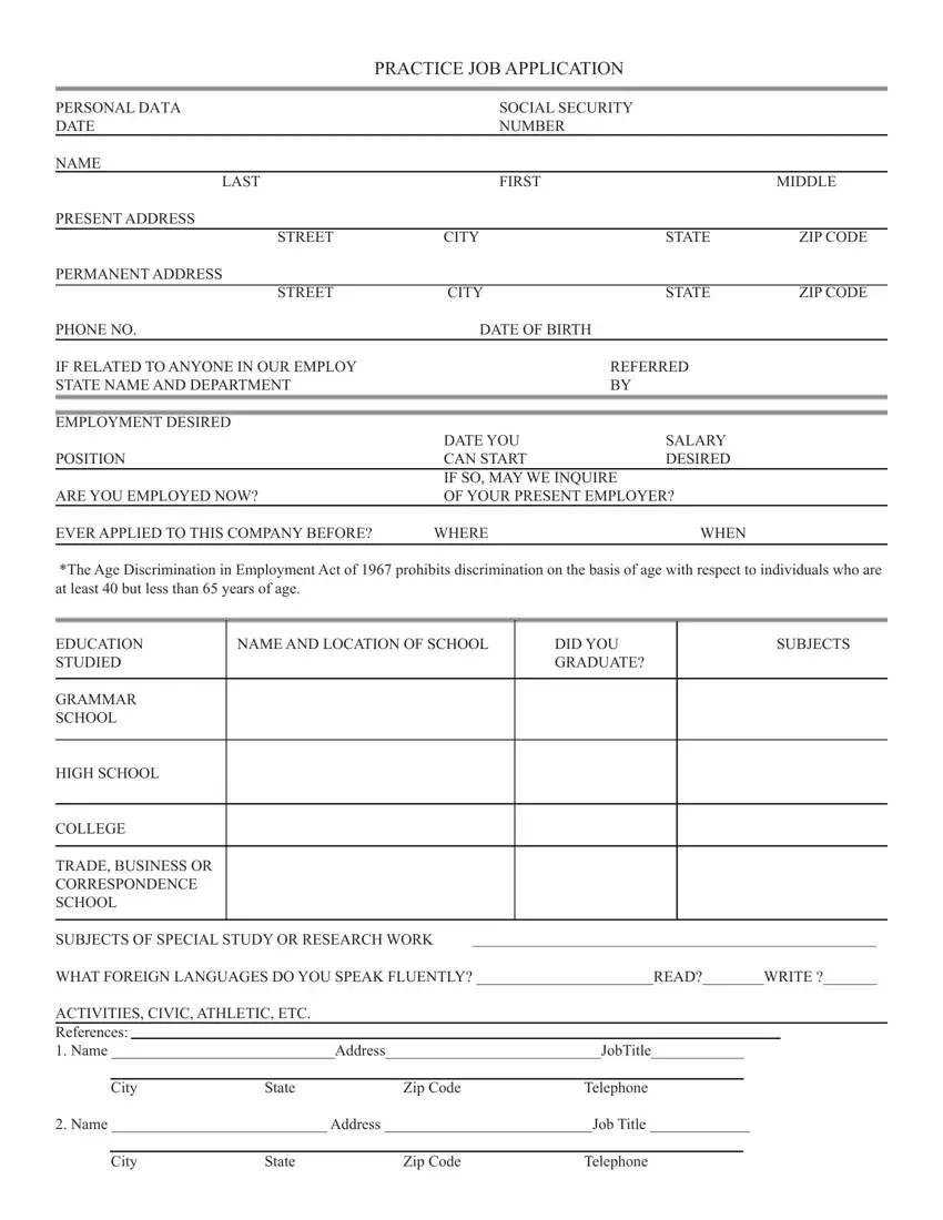 Practice Job Application Fill Out Printable PDF Forms Online