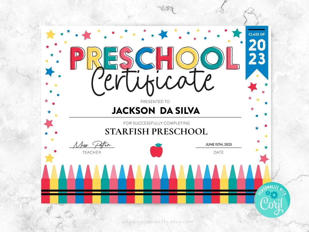 Preschool Graduation Certificate Editable Preschool Certificate Last Day Of Preschool Diploma School Printable Certificate Template Etsy