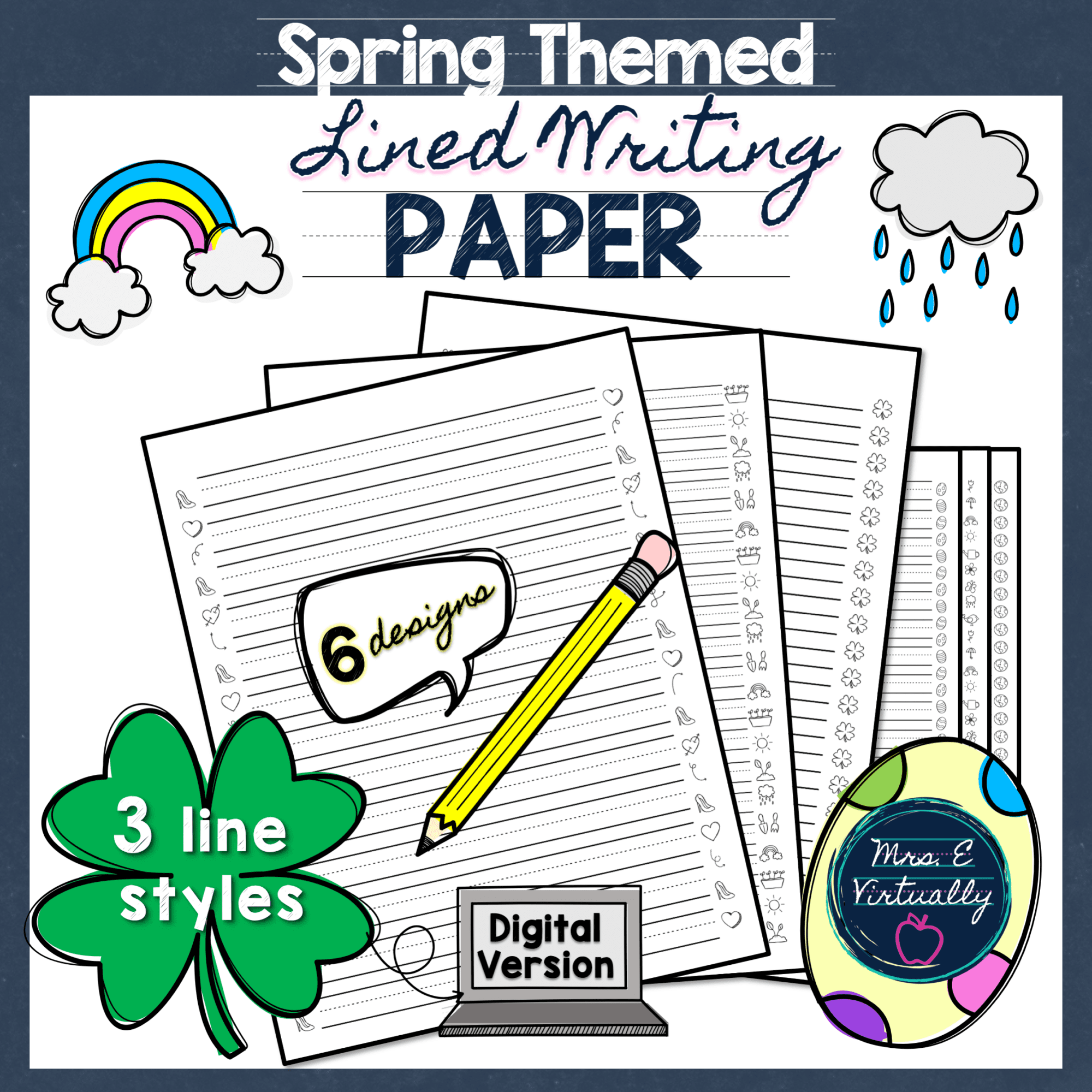 Primary Lined Writing Paper Printable Spring Themed Mrs E Virtually