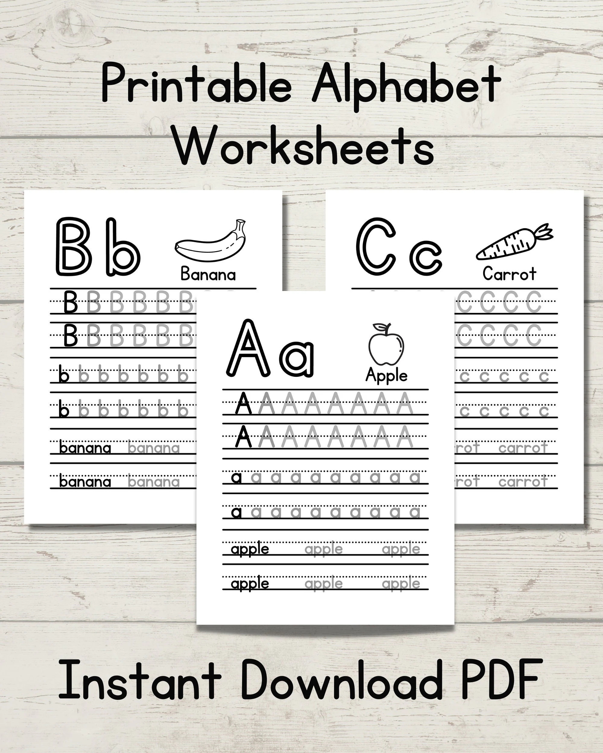 Printable Alphabet Tracing Worksheets Food Theme ABC Instant Download PDF Etsy