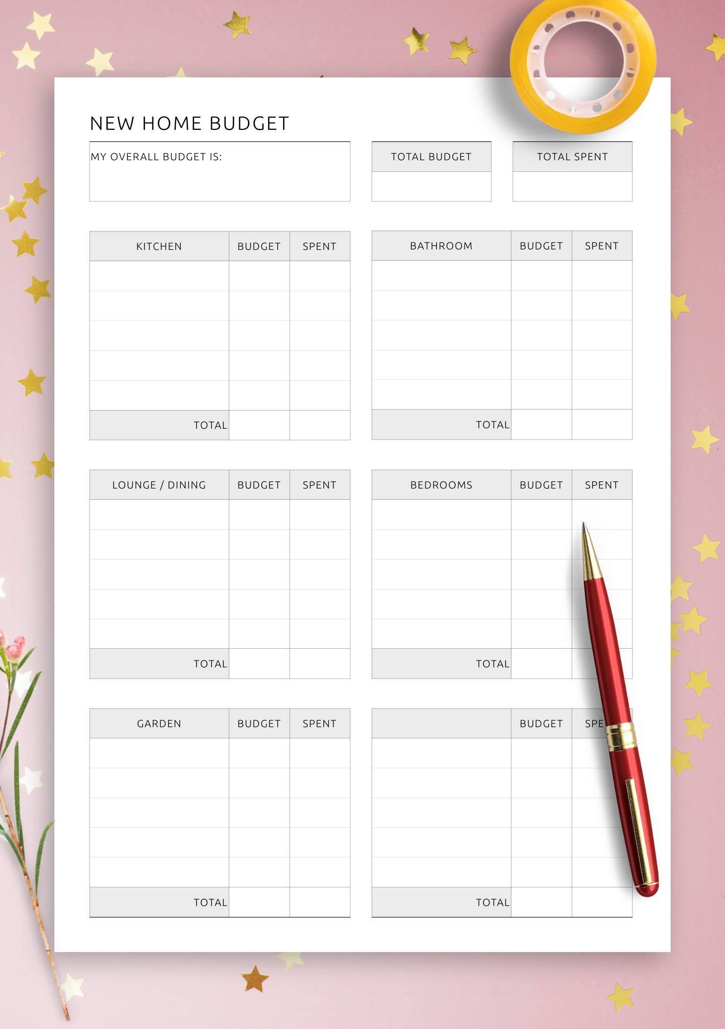 Printable And Digital New Home Budget Template Get PDF For ReMarkable Kindle Supernote