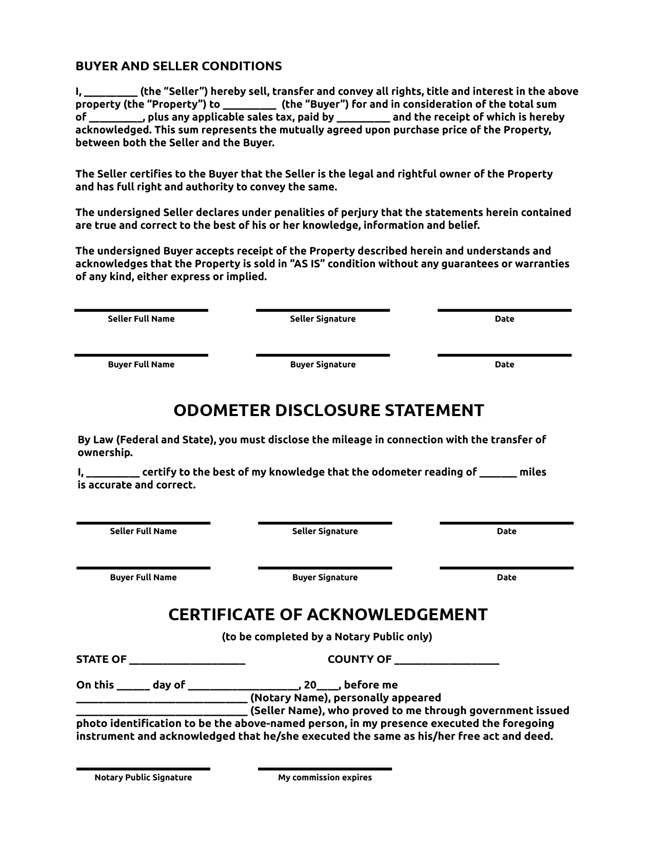 Printable Bill Of Sale For Vehicle World Of Printables