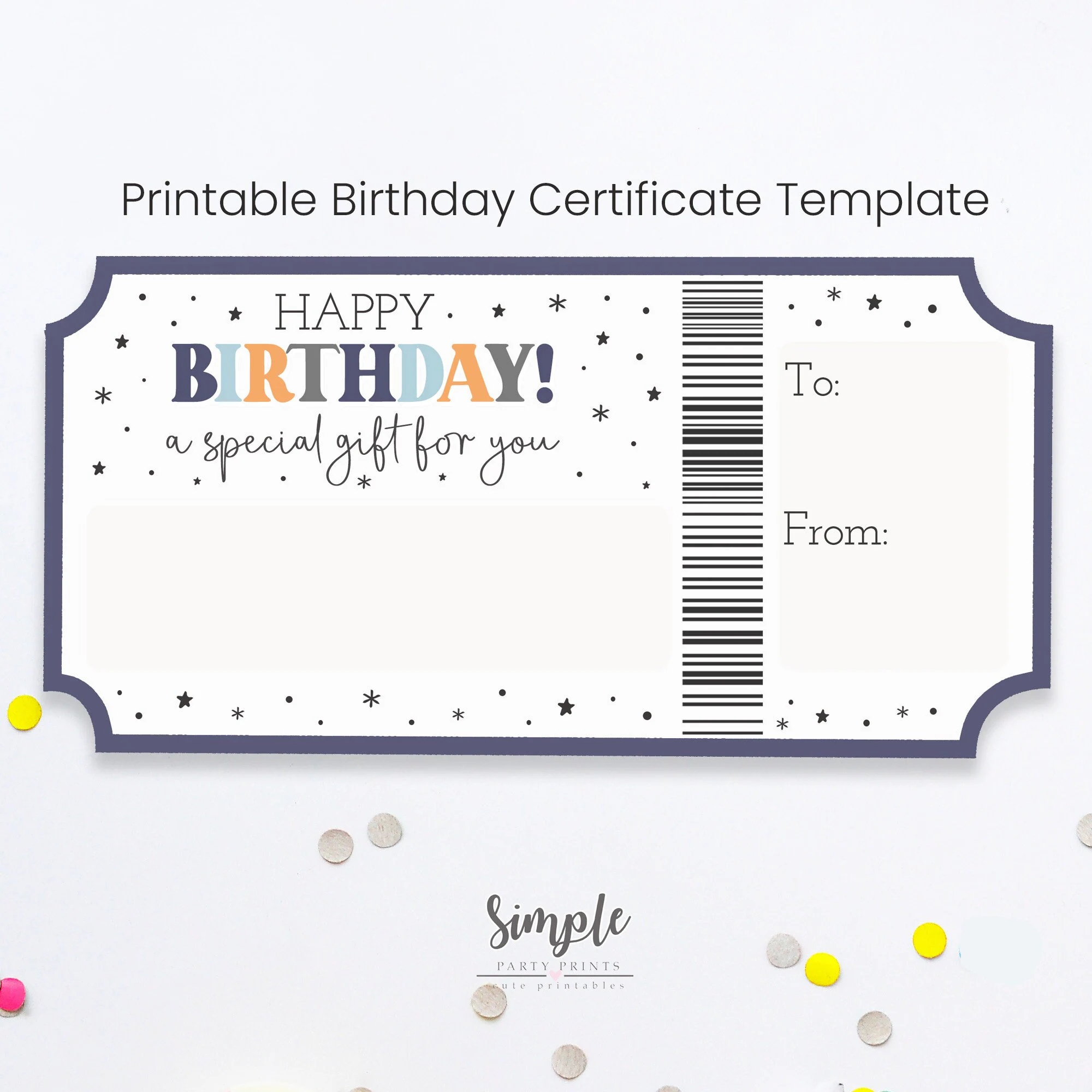 Printable Birthday Certificate Template Delayed Birthday Gifts Birthday Voucher Colorful Birthday Concert Tickets DIY Print From Home Etsy