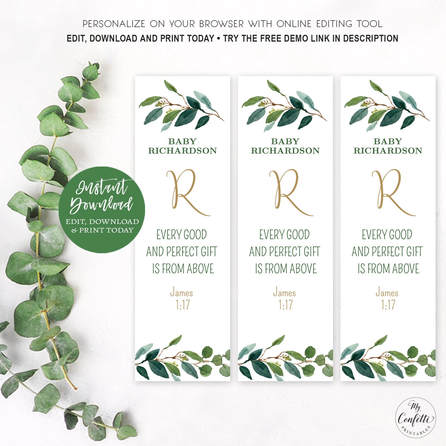 Printable Bookmark Favors Editable Bookmark Template Birthday Baby Showers DIY Bookmarks MCP813 MCP814 MCP815 MCP831 CJB Etsy