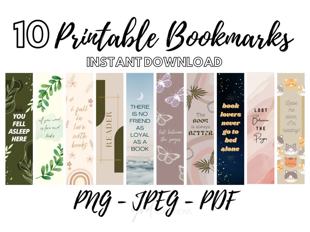 Printable Bookmarks Template Printable Bookmarks Set Digital Bookmark Template Instant Download Flowers Books Nature Neutral Cute Etsy