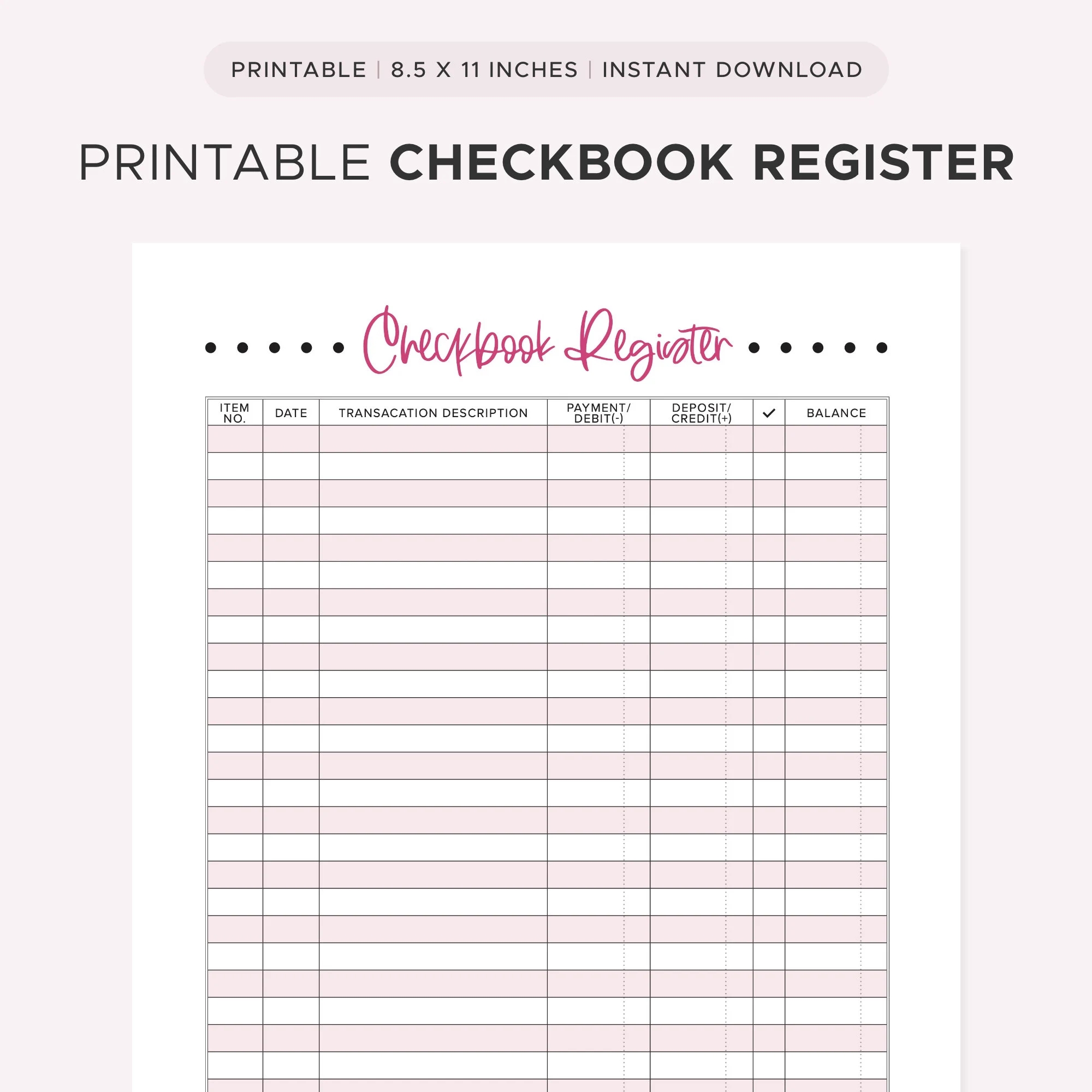Printable Checkbook Register Cute Checkbook Register Printable Pink Etsy