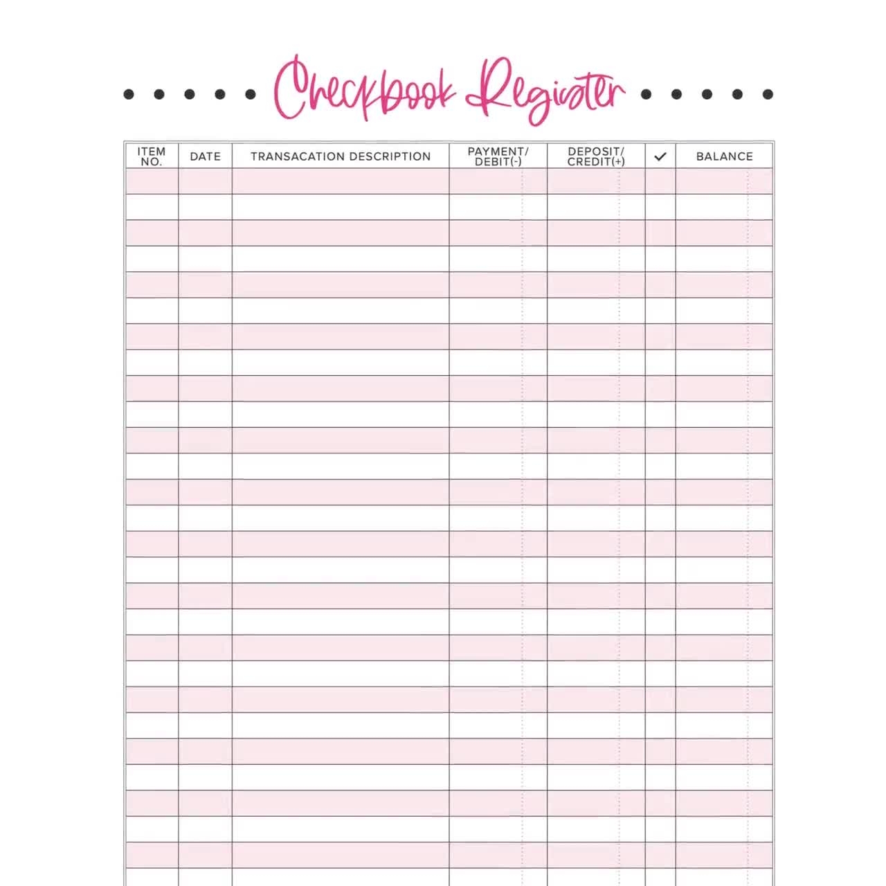 Printable Checkbook Register Cute Checkbook Register Printable Pink Etsy