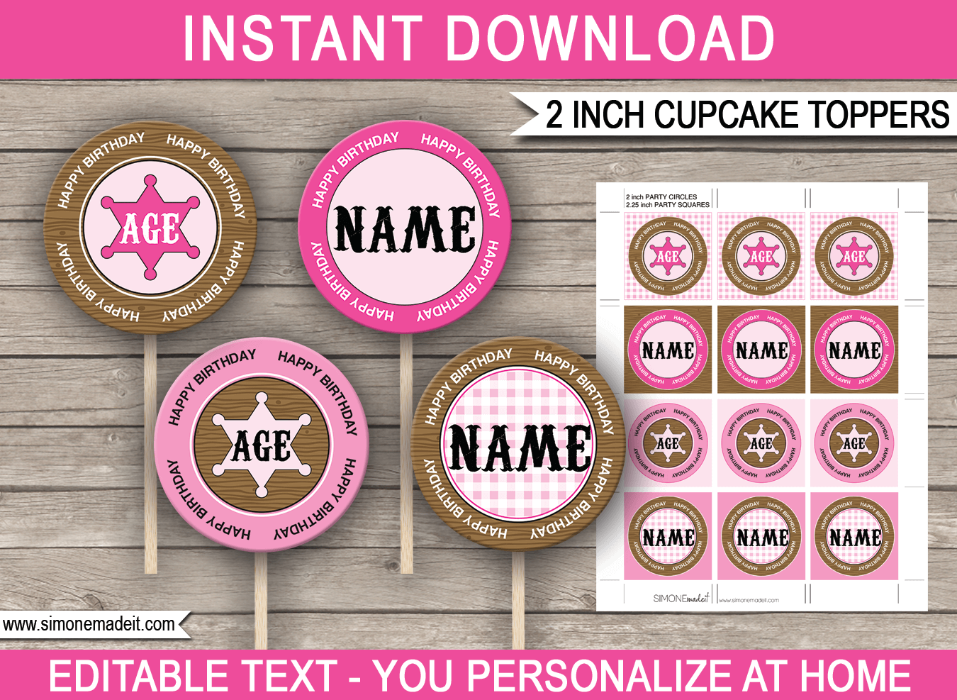 Printable Cowgirl Cupcake Toppers Template Birthday Party Decorations