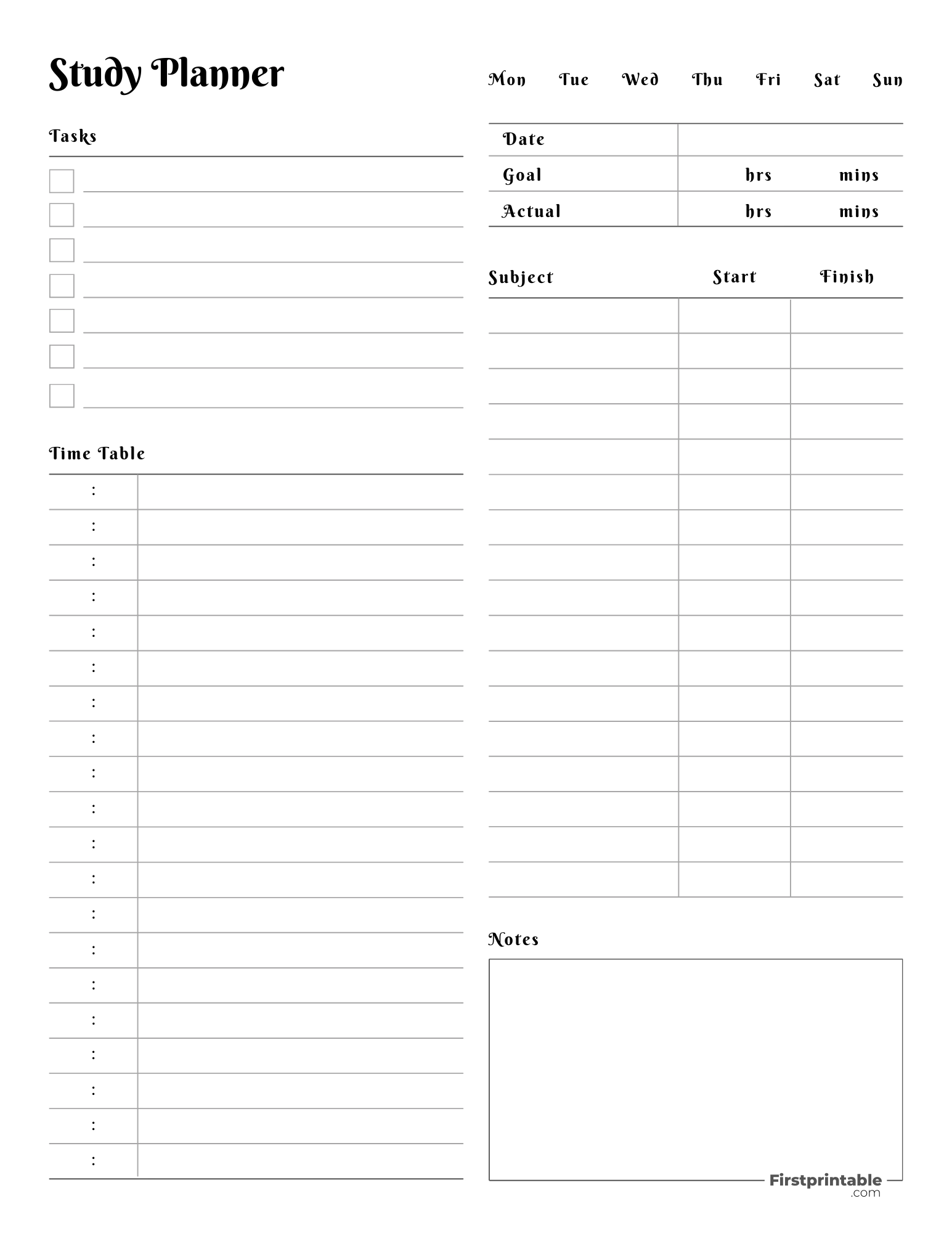 Printable Daily Study Planner Fillable PDF