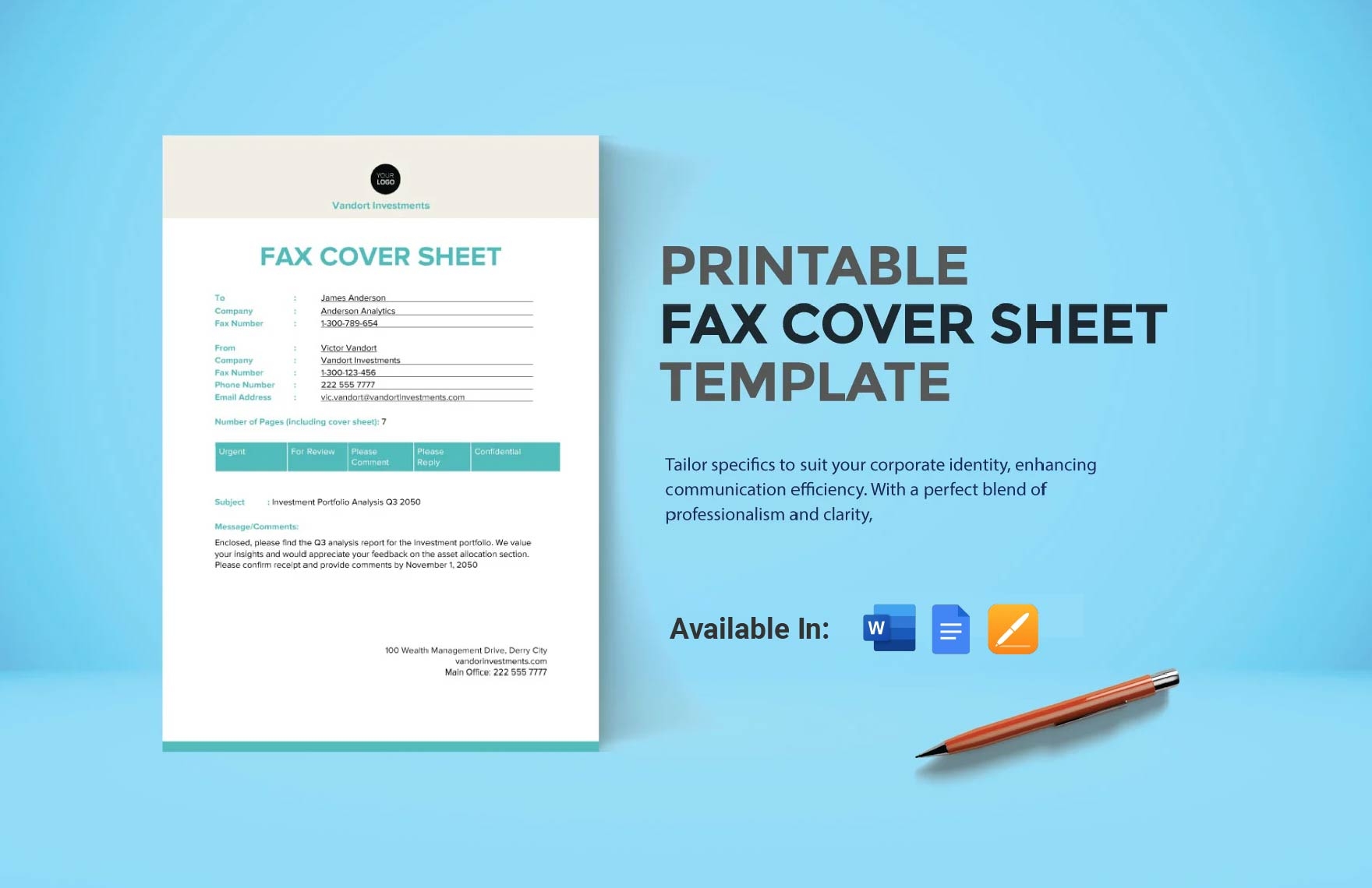 Printable Fax Cover Sheet Template In Word Pages Google Docs Download Template