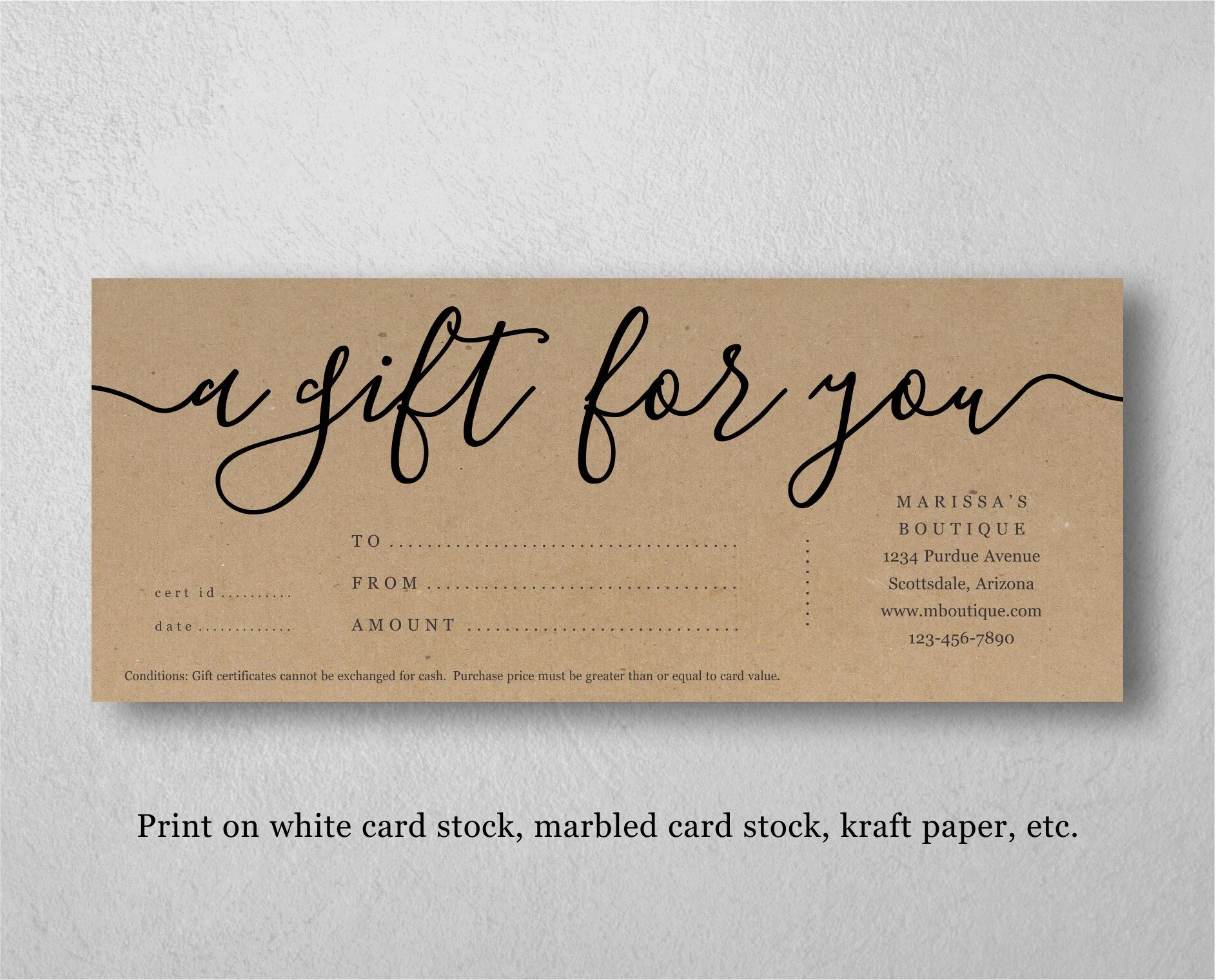 Printable Gift Certificate Template Gift Card Maker Simple Rustic Kraft Paper Editable Diy Pdf Instant Download Business Envelope 10 9