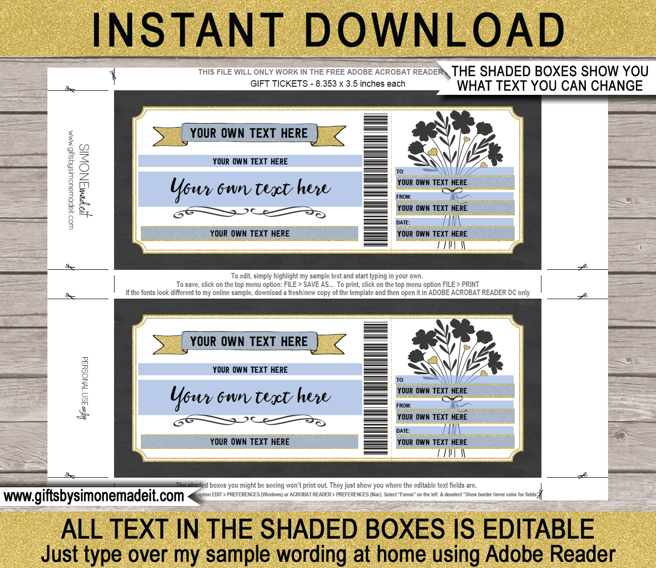 Printable Gift Voucher Template Gift Certificate Gift Card Editable Text
