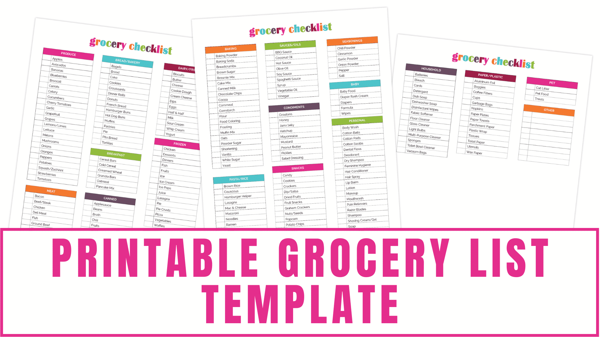 Printable Grocery List Template