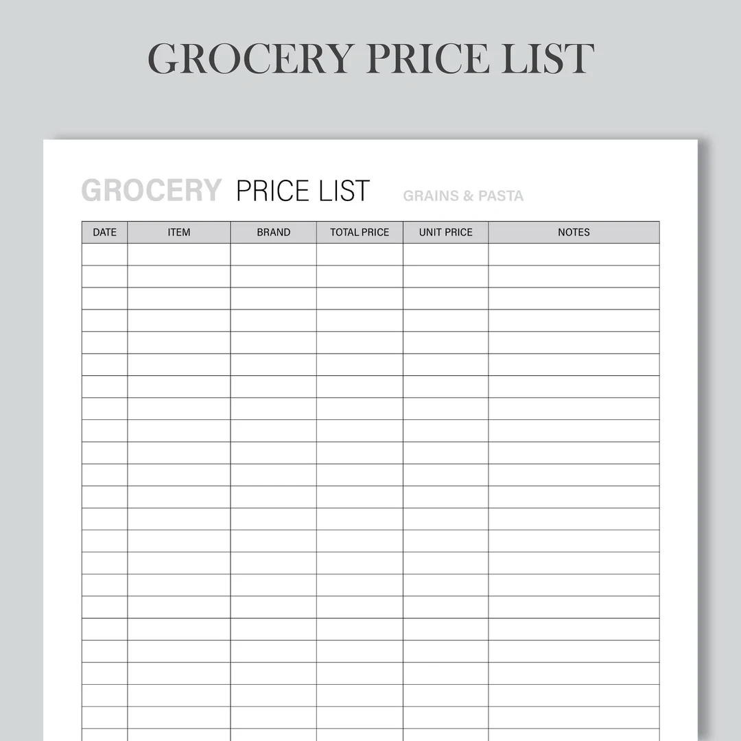 Printable Grocery Price List Budget List Grocery Budget Grocery Price Tracking 13 Pages US A4 Etsy