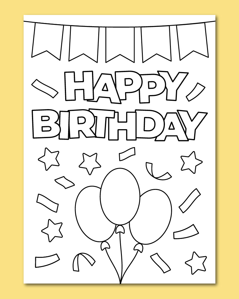 printable happy birthday coloring card chevron lemon