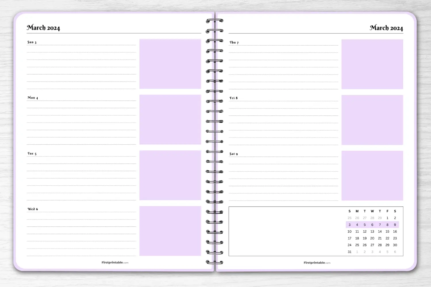 Printable Horizontal Weekly Planner Pages March 2024
