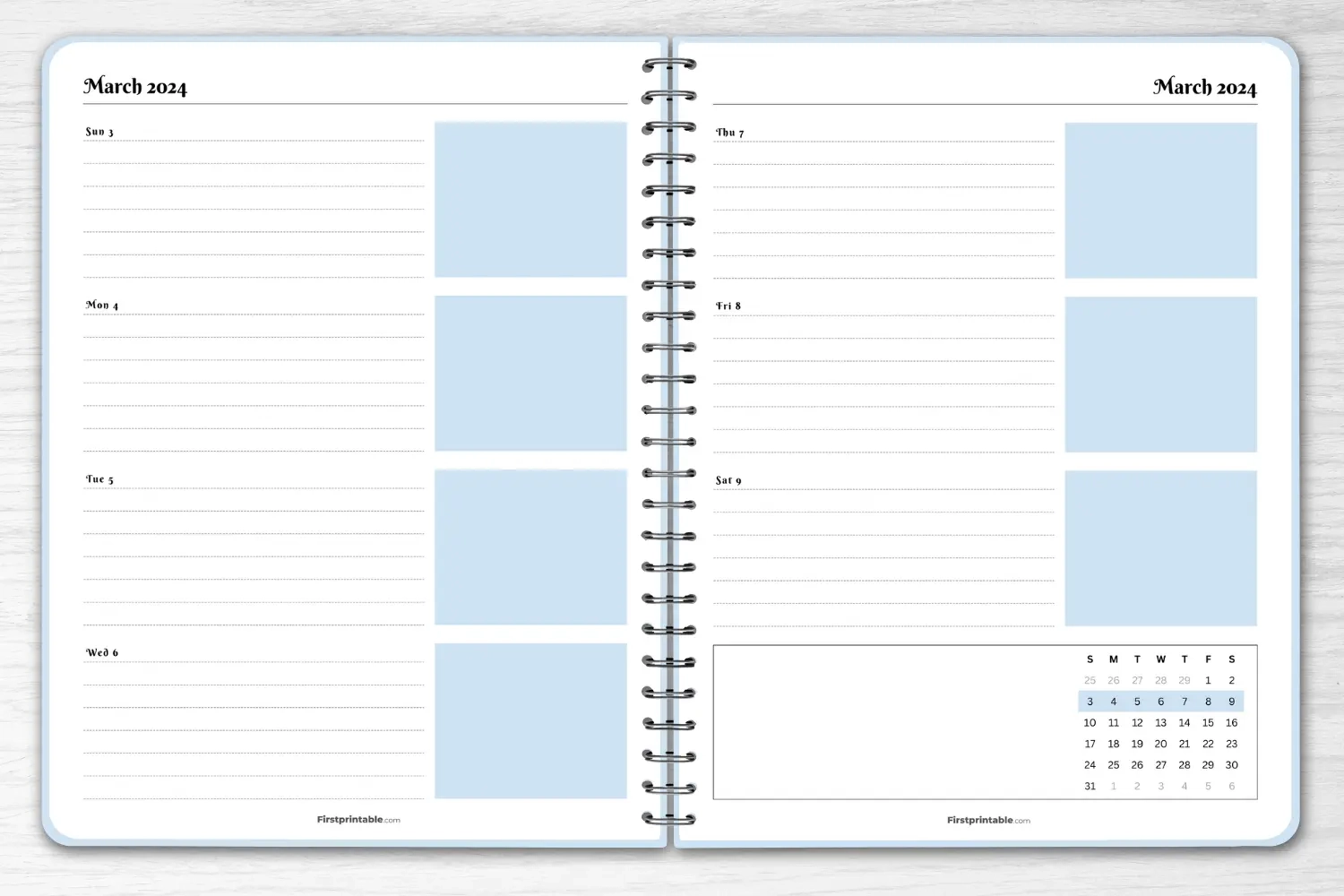 Printable Horizontal Weekly Planner Pages March 2024