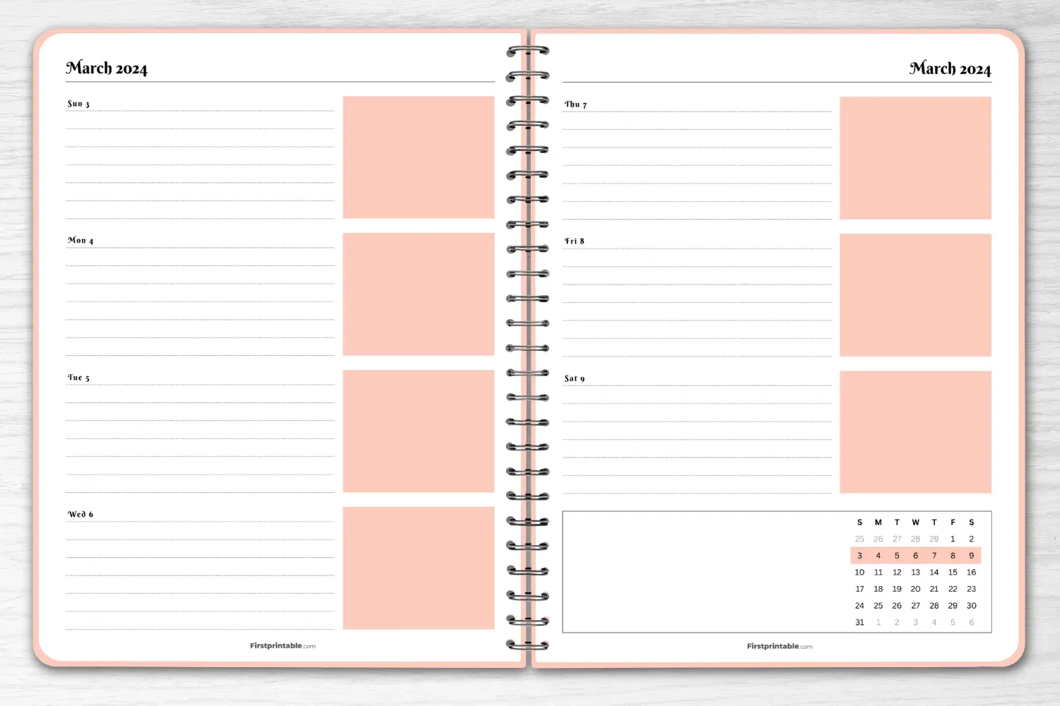 Printable Horizontal Weekly Planner Pages March 2024