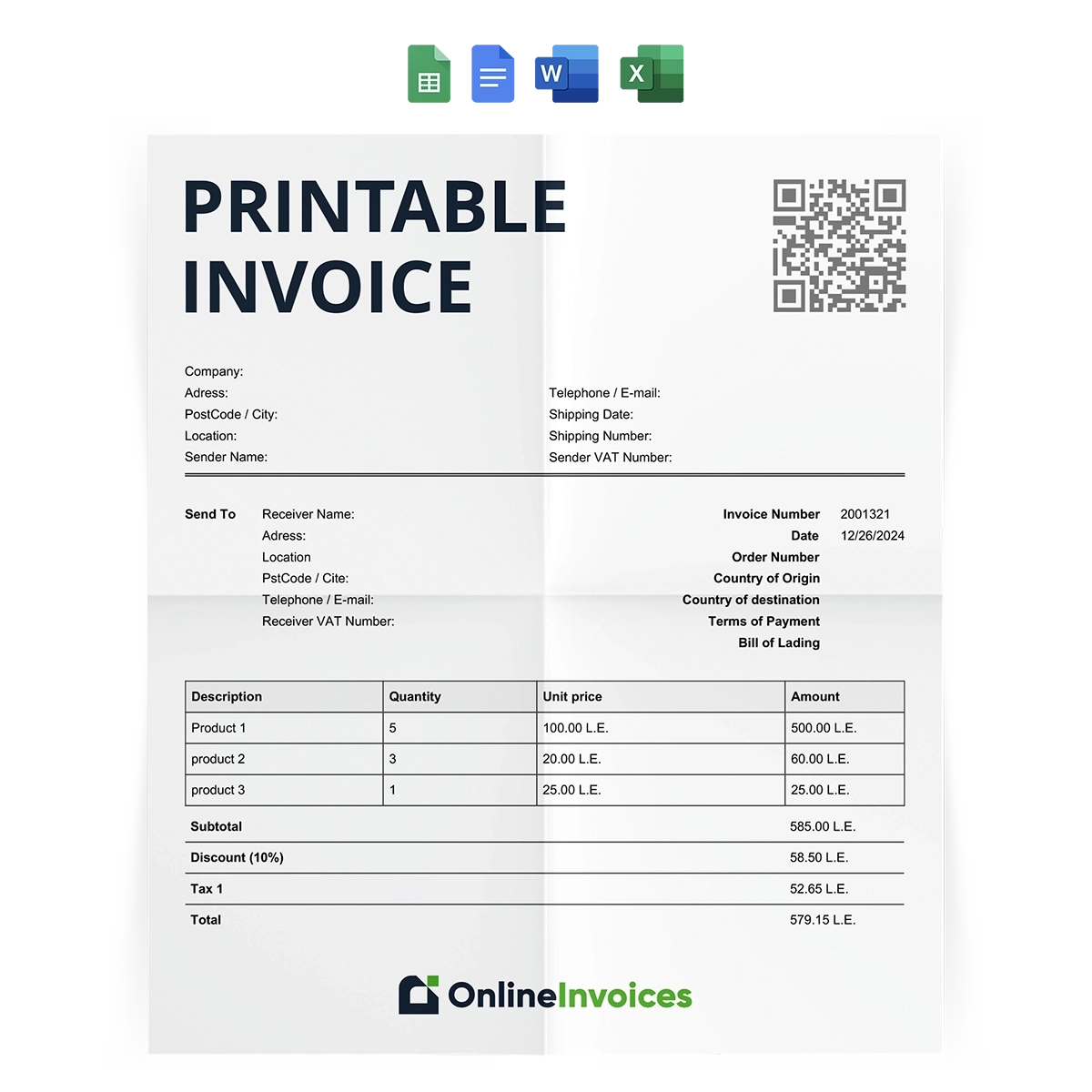 Printable Invoice Template Free Download