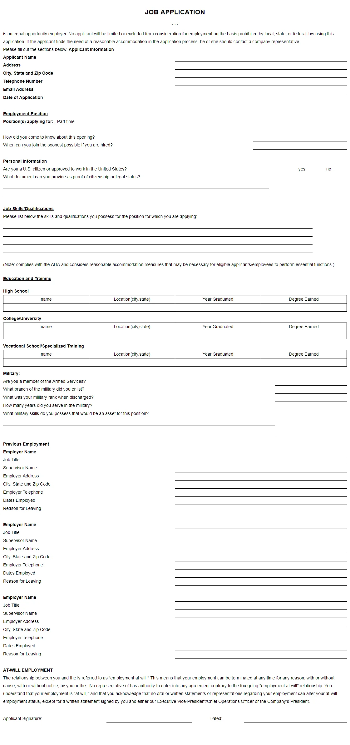 Printable Job Application Forms Free Application Sample PDF