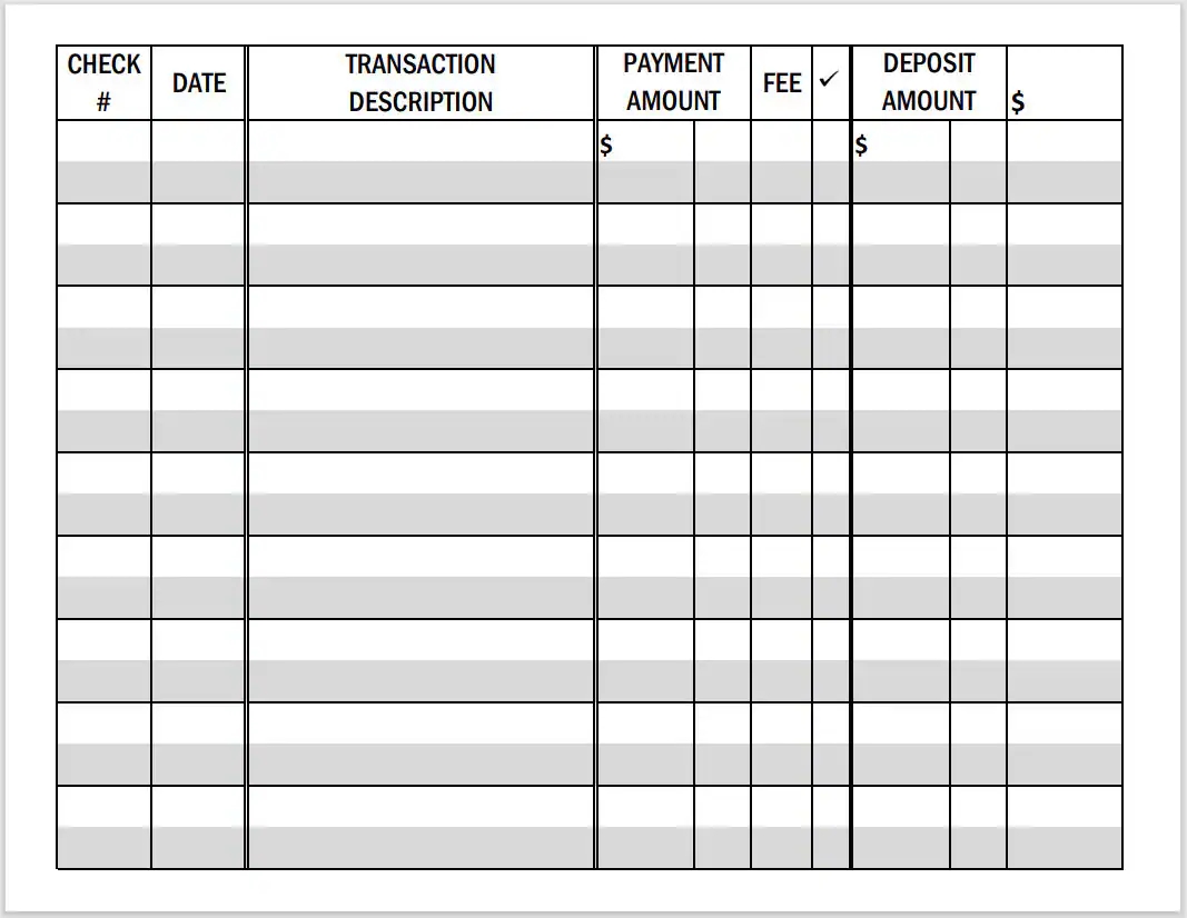 Printable Large Print Checkbook Register Landscape Format PDF File Etsy