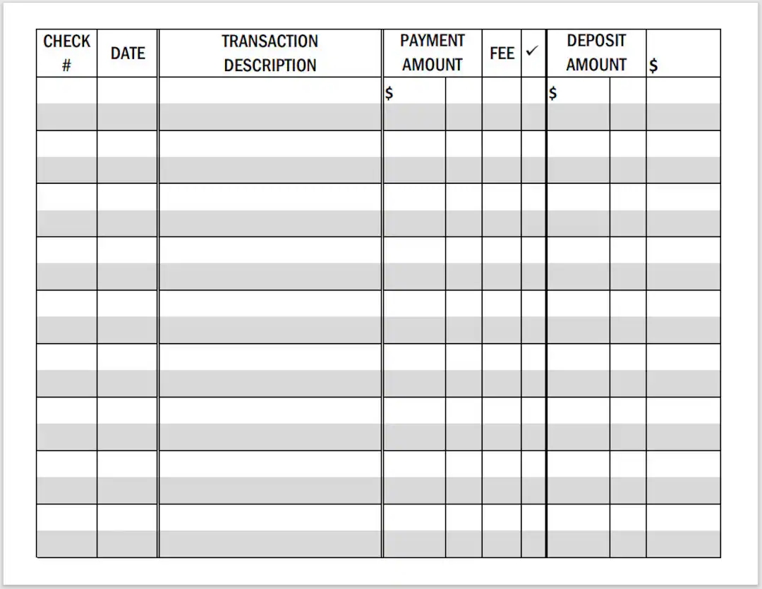 Printable Large Print Checkbook Register Landscape Format PDF File Etsy