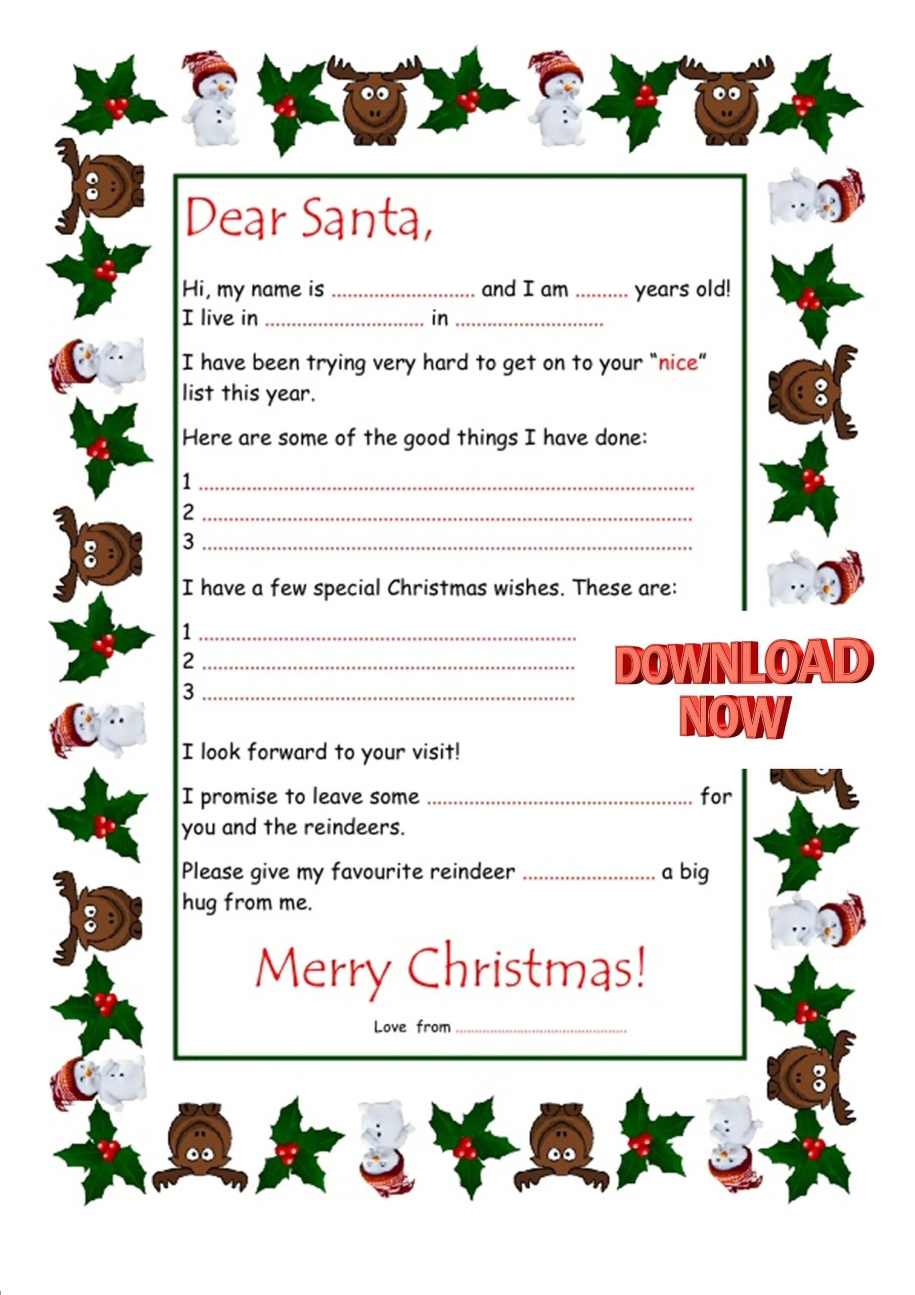 Free Printable Santa Letter Template Pdf