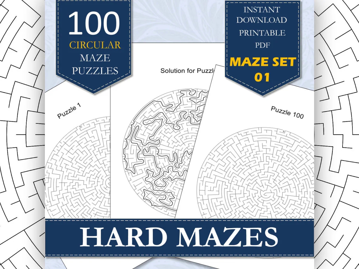 Printable Mazes 100 Fun Circular Maze Puzzle Book Hard Maze Puzzles For Adults Volume 01 Super Difficult Downloadable Maze PDF Etsy
